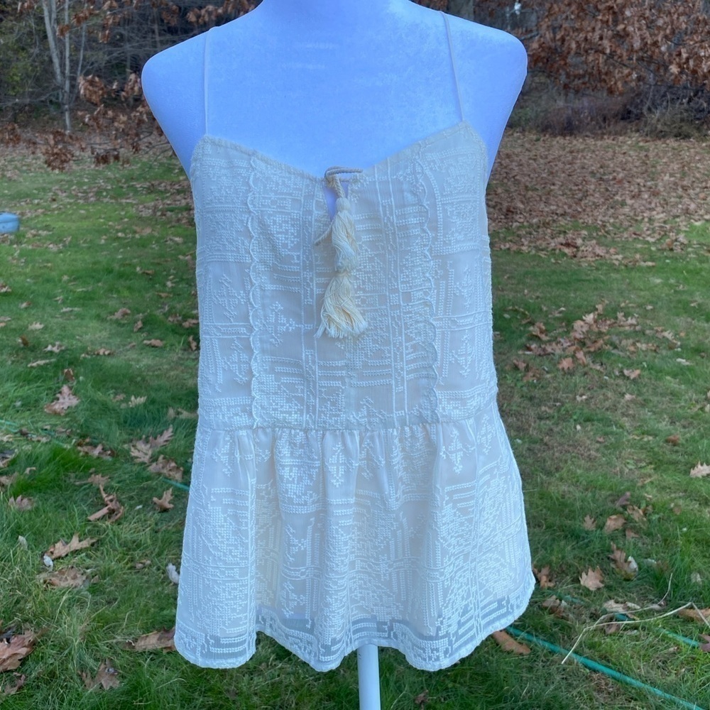 Anthropology Ella Moss Camisole tank Cream size Small Embroidered #Gift